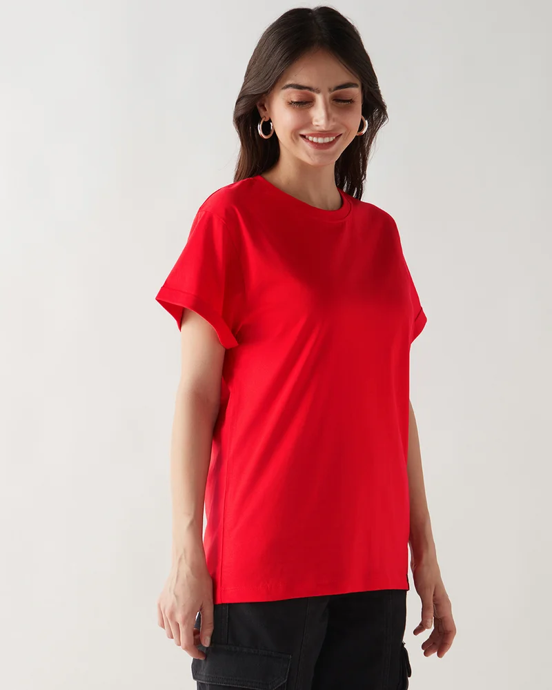 bewakoof Women's Fiesta Red Boyfriend T-shirt